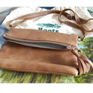 Roots Brown Leather Crossbody Bag with Tassel